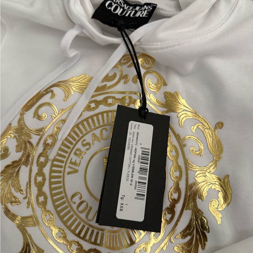 Versace Jeans Collection White Hoodie with Gold Accents
